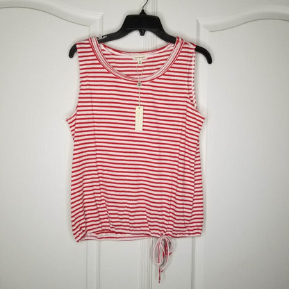 Max Studio Stripe Cinched Drawstring Tank Top Red White Sleeveless SMALL blouse