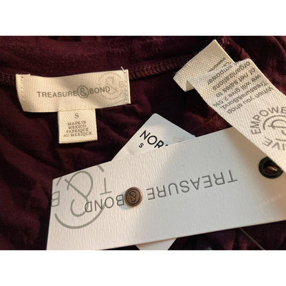 Treasure & Bond Mineral Wash V-Neck Long Sleeve Tee Top Sz Small Burgundy NWT
