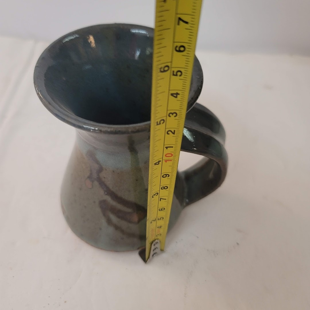 Handmade Art Pottery Clay Blue Glazed Coffee Tea Mug Cup Handle