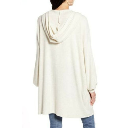 Treasure & Bond Open Front Ribbed Cozy Hooded Cardigan Heather Beige Medium NWT