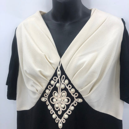 LANE BRYANT Womens Short Sleeve Maxi Dress V-Neck Embroidered Detail Cream/Black
