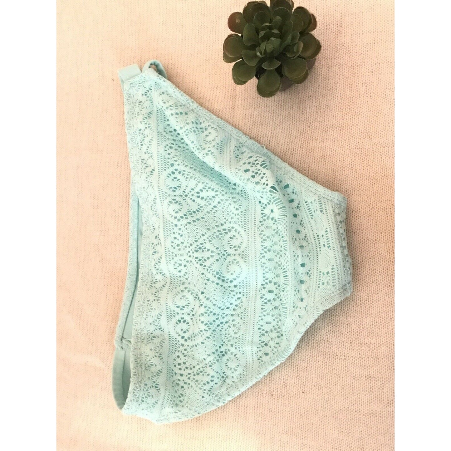 Malibu Dream Girl NEW Crochet Tab Side Light Blue Bikini Bottoms 14 swimsuit