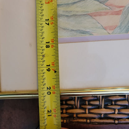 Original Louise Freshman Brown 1986 Framed Glass Blue heron / pelican pencil Art