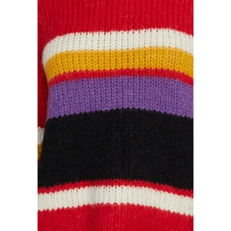 Sanctuary Party Stripe Over the Pullover Sweater Long Sleeve Rainbow Red Small