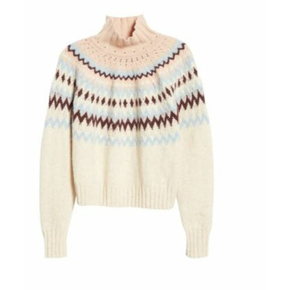 La Vie Rebecca Taylor NWT Fair Isle Turtleneck Sweater Oatmeal Combo XS