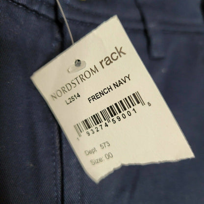J. Crew Cropped Leg Slim Chino Pants Flat Front Cotton Blend French Navy Size 00