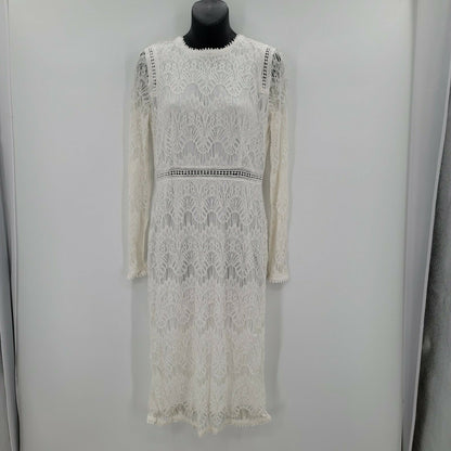 Love by Design Long Sleeve Lace Lined Midi Dress Back Zip White Medium