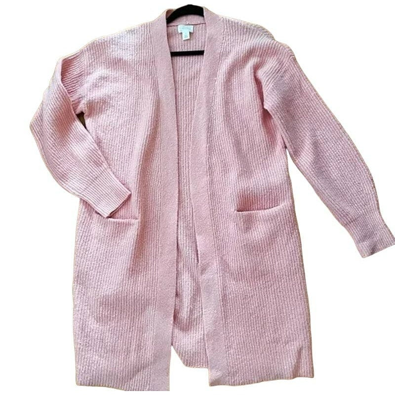 Caslon Open Front Textured Rib Knit Long Pocket Cardigan Plus Sz 2XL Pink NWT