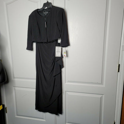 ALEX EVENINGS Ruched Gown with Bolero Sleeveless Scooped Neck Black Size 14P