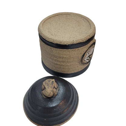 TURTLE HILL HANDMADE Studio Art Pottery Lidded Canister Pot Stamped BUNNY RABBIT