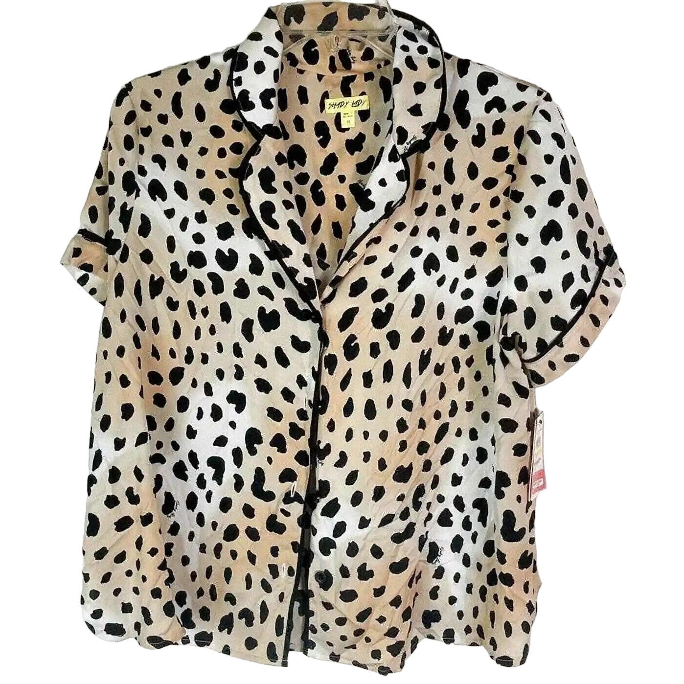Shady Lady Animal Print Short Sleeve Pajama Top Sz XS/Extra Small in Brown NWT