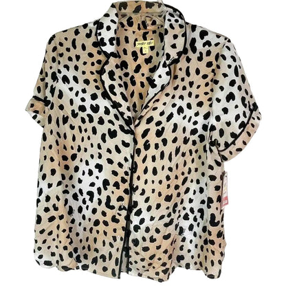 Shady Lady Animal Print Short Sleeve Pajama Top Sz XS/Extra Small in Brown NWT