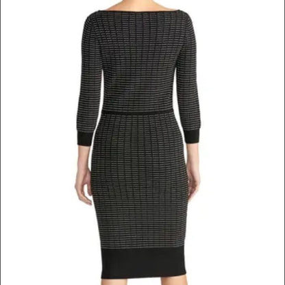 Rachel Roy Black Stone Ribbed bodycon long sleeve form fit Sweater Dress Medium