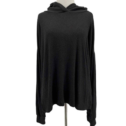 PST by Project Social T Wren Cozy Rib Hoodie Pullover XS/Extra Small Black NWT