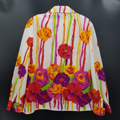 Alex Garay VINTAGE 14 Polyester 2PC Sleeveless Top Long sleeve Jacket Floral 70S