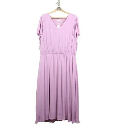 WAYF Blouson Pullover Lined Short Sleeve Flowy Midi Dress Size 1X Lavender NWT
