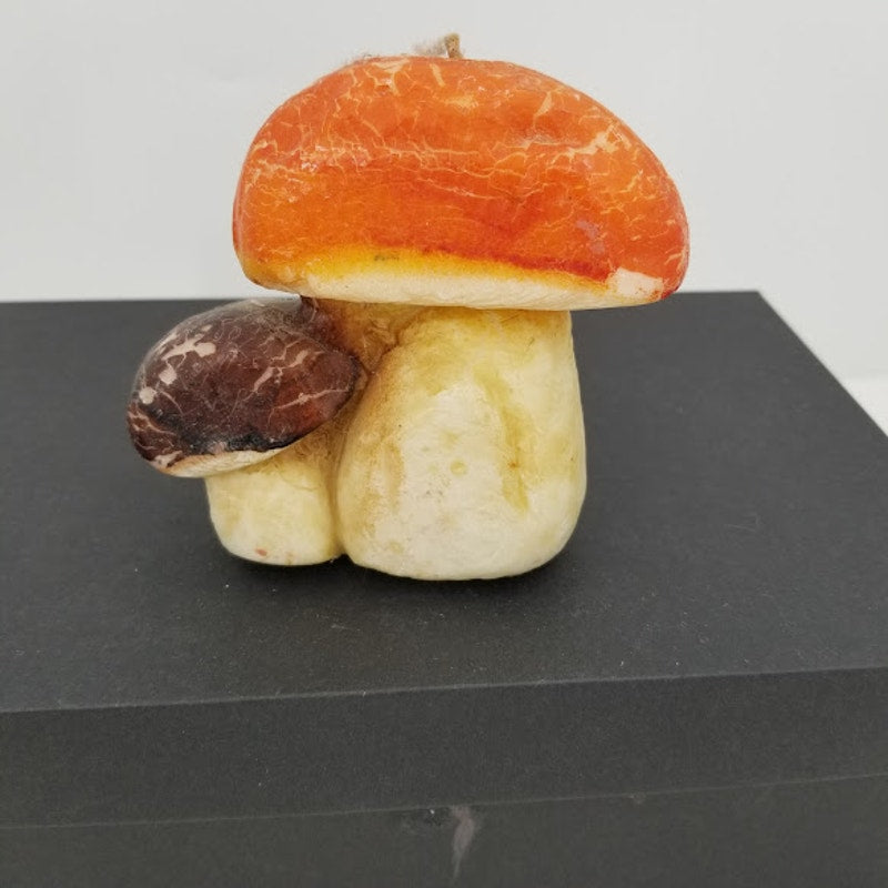 Vintage 1970s Mushroom Candle Mid Century Modern UNUSED Brown Orange White