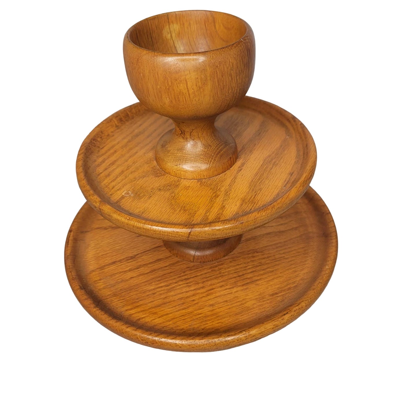3 tier wood snack tray cheese MCM party Teak Vintage One Piece Centerpiece