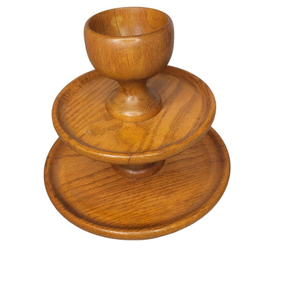 3 tier wood snack tray cheese MCM party Teak Vintage One Piece Centerpiece