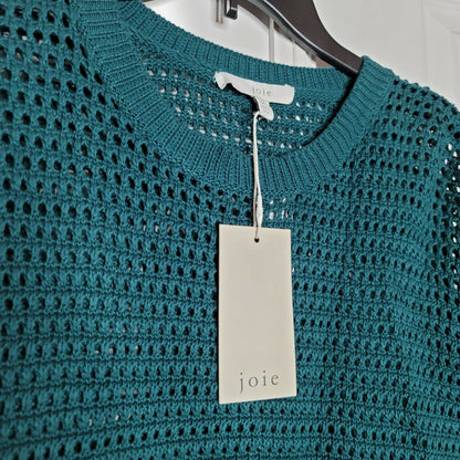 Joie L Diza Open Knit Pullover Sweater Long Sleeves Crew Neck Teal Green Size Medium