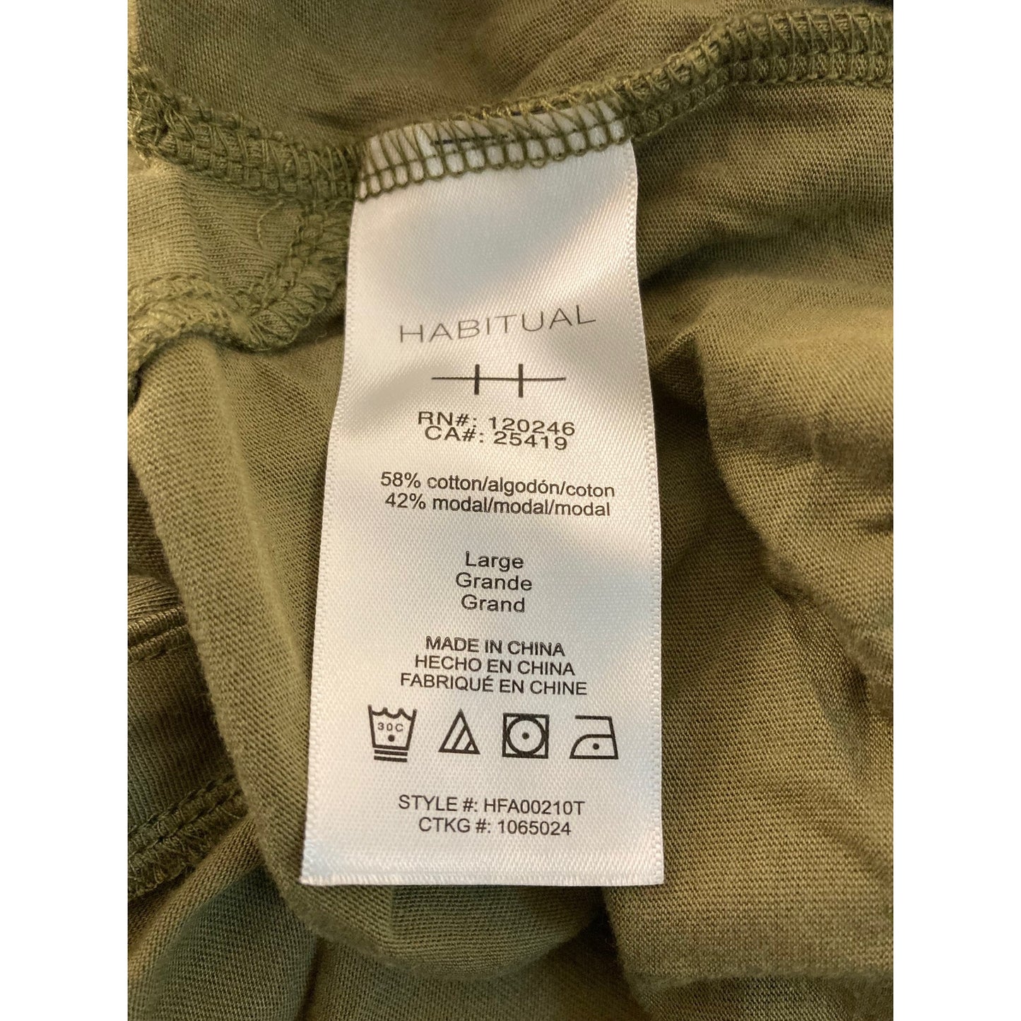 Habitual "Reed" Scoop Neck Short Sleeve Pullover Top Large in Army Green NWT