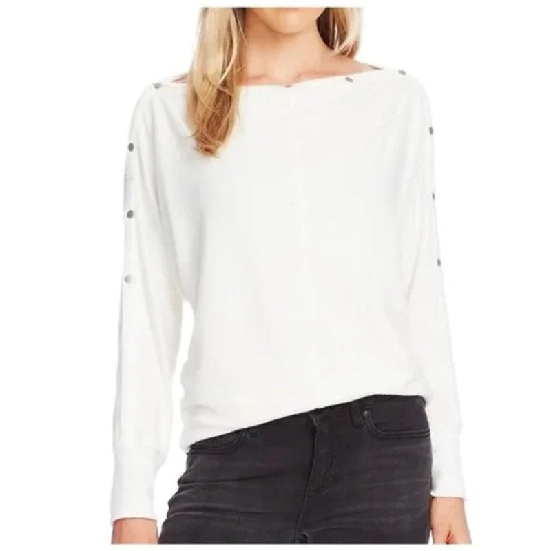 Vince Camuto Women's Snap Trim Dolman Sleeve Sweater Size Large Ivory NWT Soft