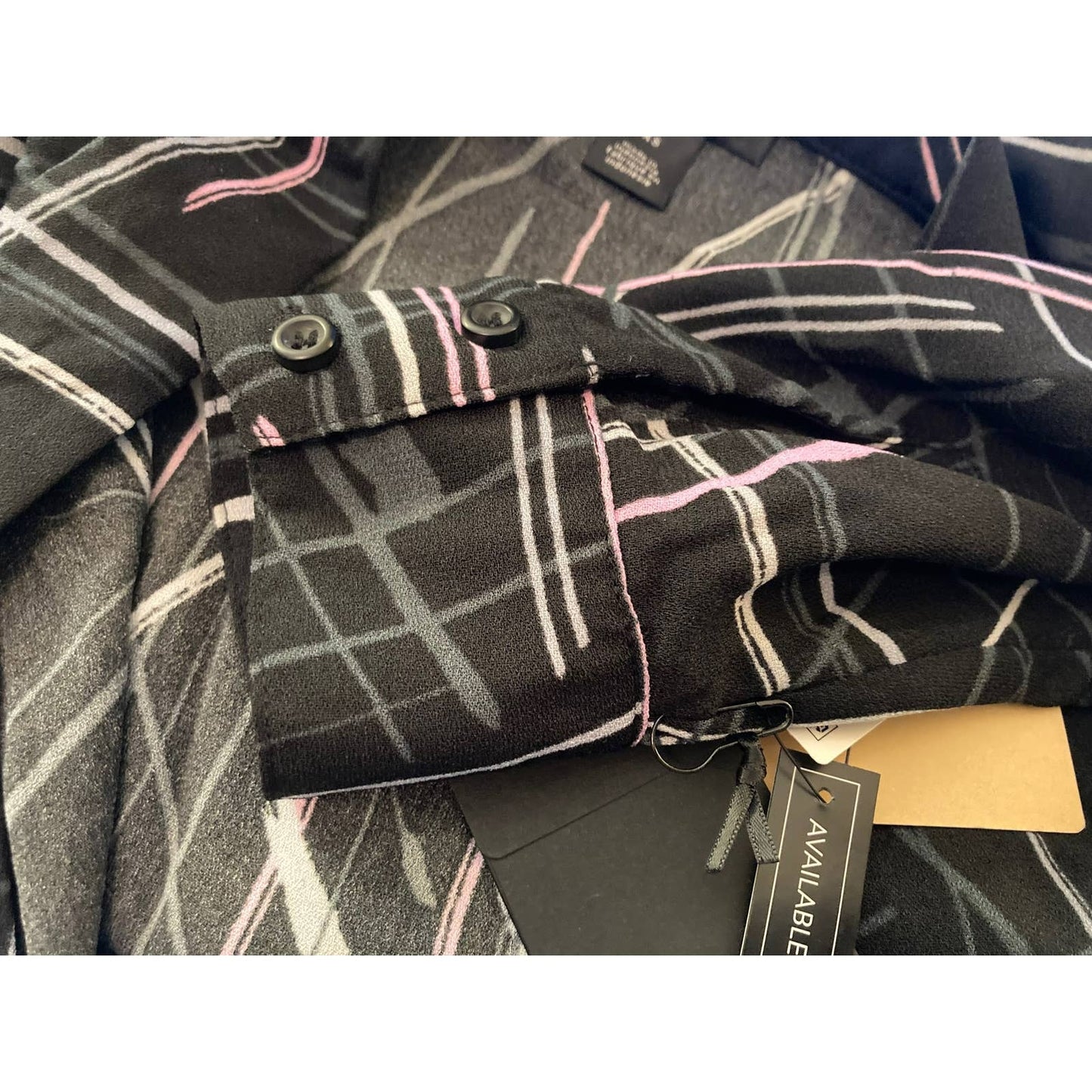 Halogen Hidden Button Long Sleeve V-Neck Top Sz XS/Extra Small Black Multi NWT