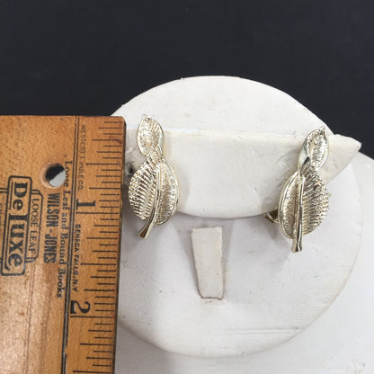 Vintage Golden Twisted Leaf Clip On Earrings Costume Jewelry