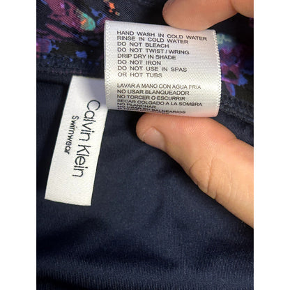 Calvin Klein Swimwear NWT Pleated High Waist Bikini Bottoms Floral Purple XXL
