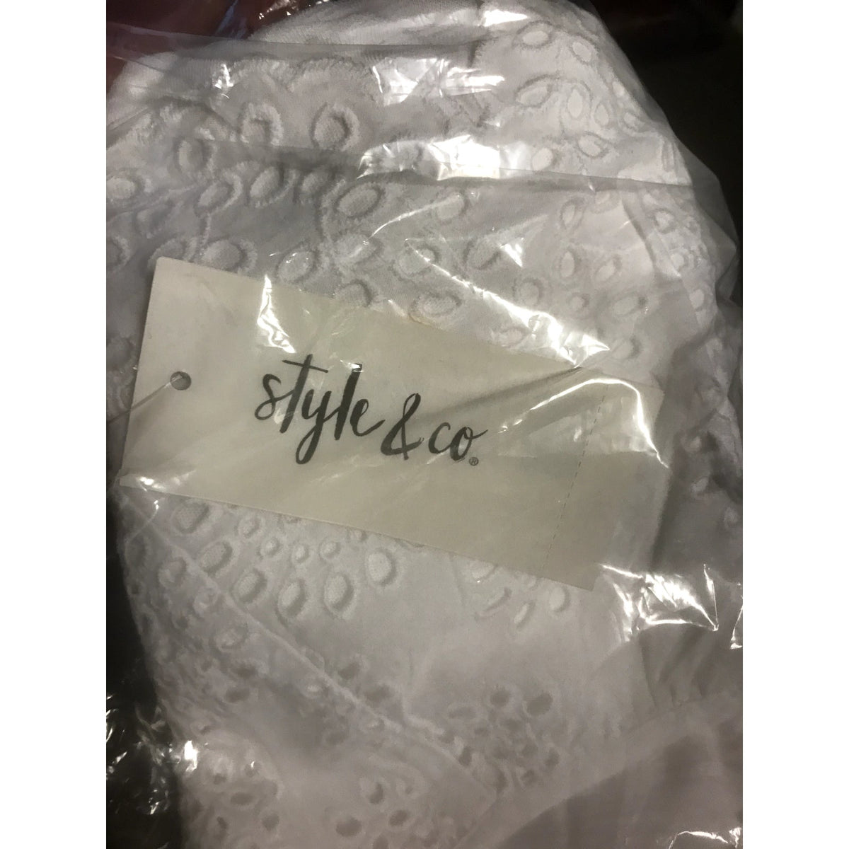 Style Co NWT Eyelet Lace Peasant Top Blouse 3/4 Sleeves Bright White Medium