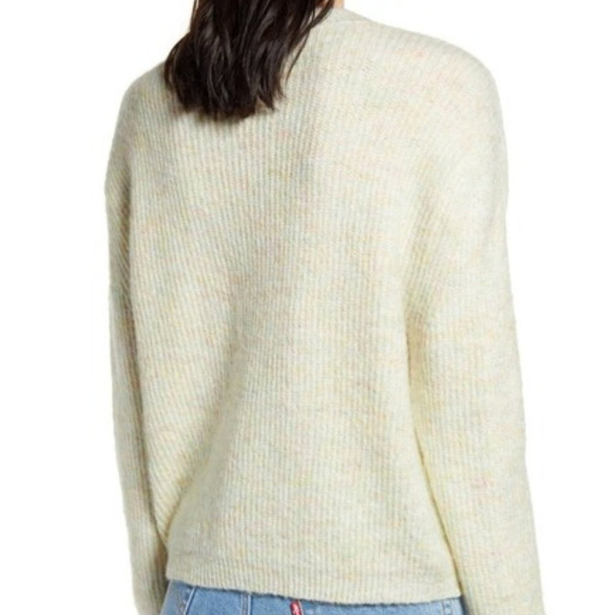 BP. Marl Pullover Drop-Shoulder Sweater Long Sleeve Crew Neck Ivory Medium