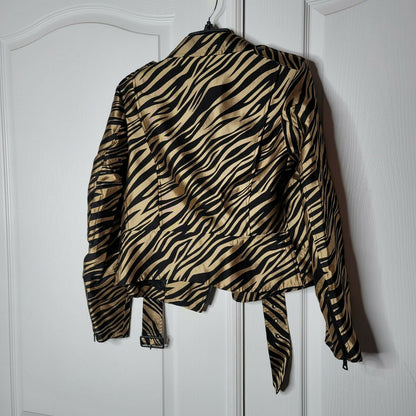 Anne Klein Moto Jacket Animal Print Long Sleeve Vicuna/Gold Black Combo 8