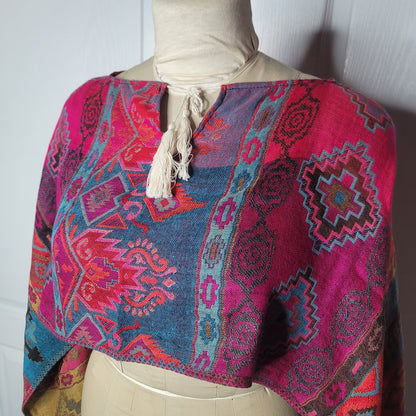 Boho hand-woven Poncho Bohemian Crop top Wrap Western Ethnic Clothing ONE SIZE