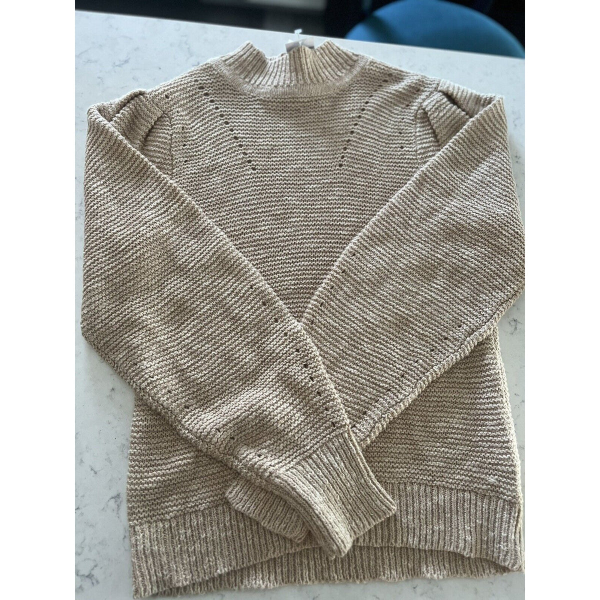 Lush Size Small Taupe NEW sweater long sleeve crew neck ribbed edges soft cozy