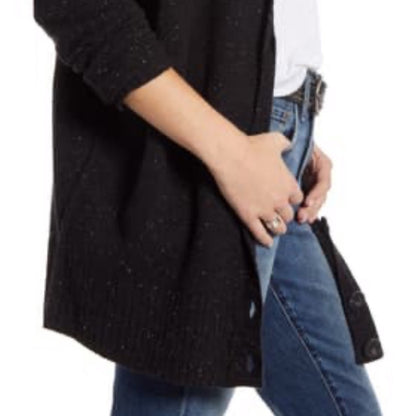 Treasure & Bond OVERSIZED FITS ALL speckled Black Reserve Stitch Cardigan small