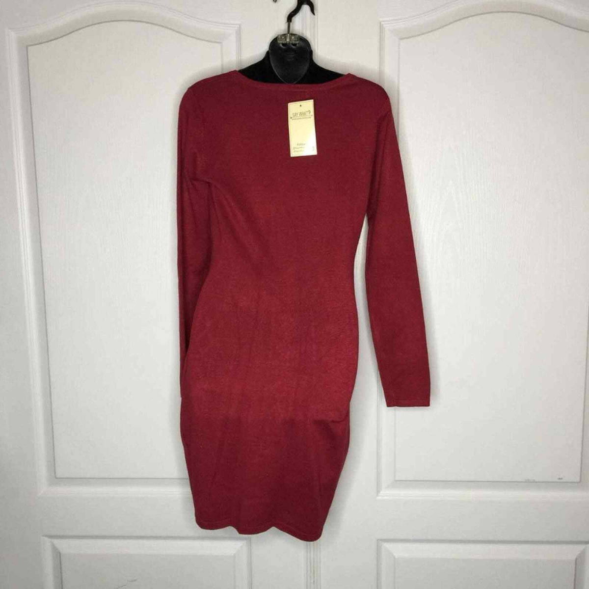 Say What? Beaded BODYCON Dress Crew-Neck GARNET Large