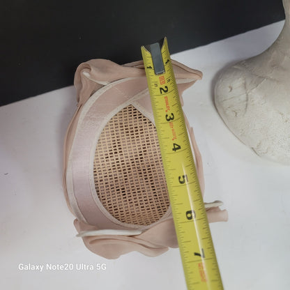 Vintage Union Made Delicate Beige Chiffon Juliet Turban Style Hat Flat Bow
