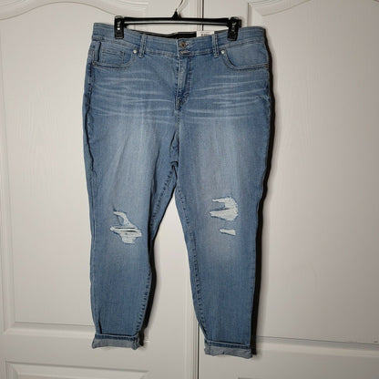Style & Co Curvy Skinny Leg Jeans Distressed Mid Rise Fly Button Blue 18 Destroy