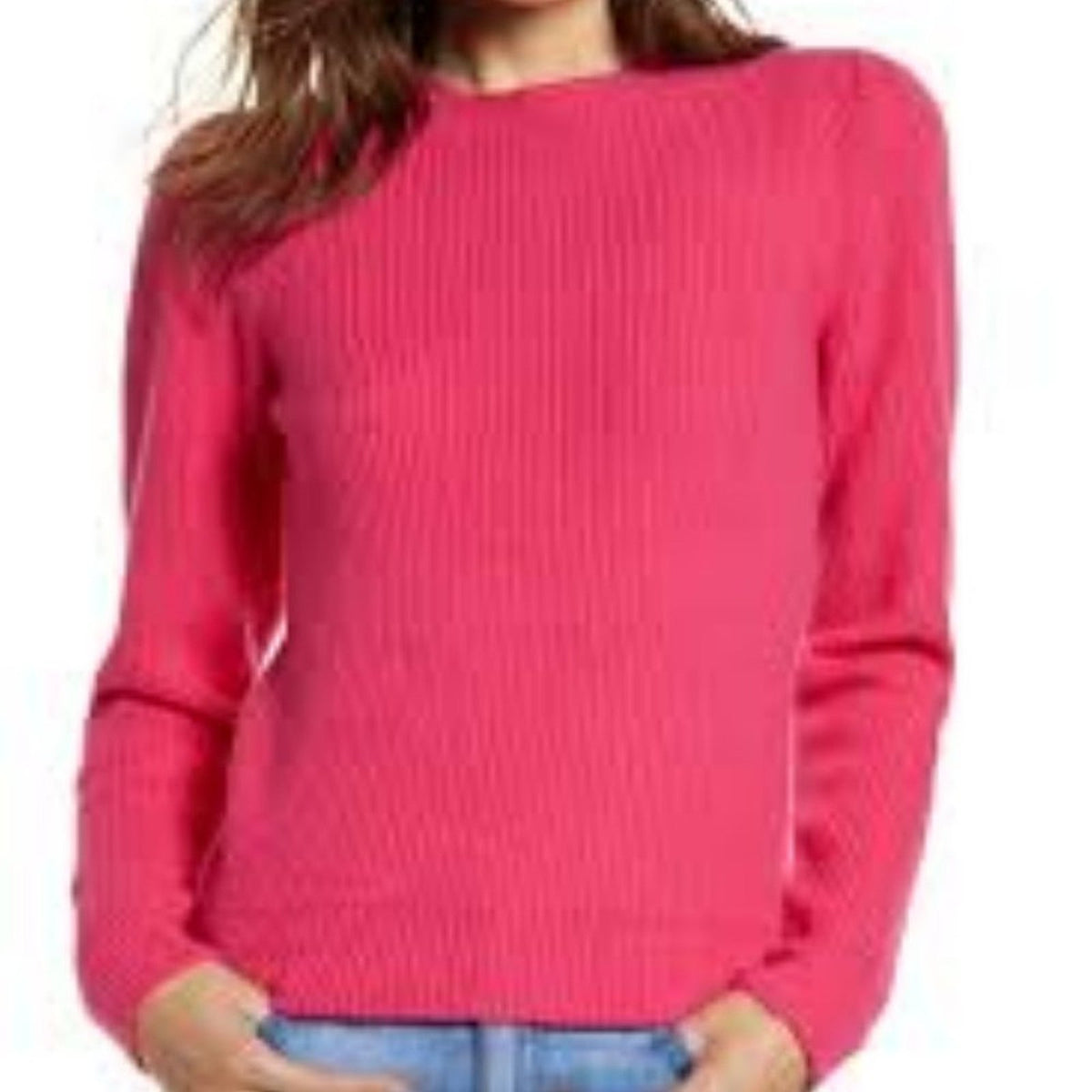 Chelsea 28 Pullover Sweater Long Sleeves Ribbed Trim Crew Neck Pink Large