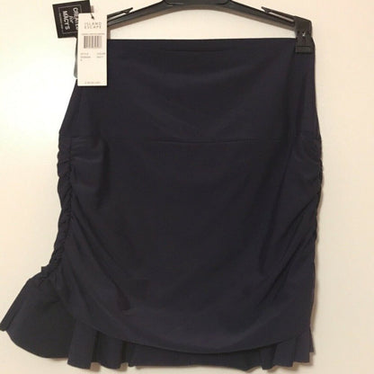 ISLAND ESCAPE BOTTOMS High Waist Ruffled Swim Skirt size 16 Navy Blue Swimwear
