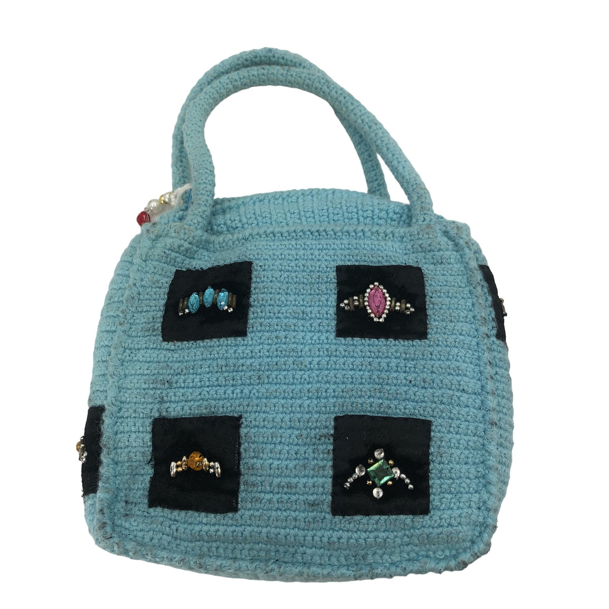 Vintage Unbranded Womens Handmade Crochet Knitted Tote Bag Turquoise Small