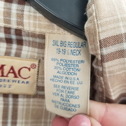 Big Mack Workwear 3 XL Pearl Snap Short Sleeve Collar Shirt Brown Western