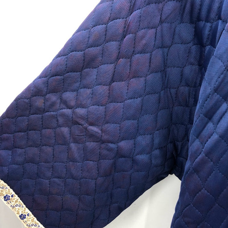 Vernon Vintage blue quilted robe shot long sleeve NOS faded floral detail