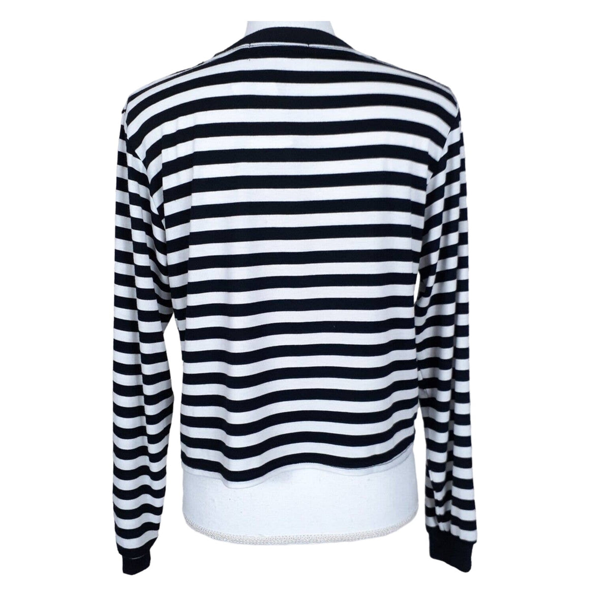 Cotton Emporium Striped Top Small Black/White NEW Crew Neck Long Sleeves Crop