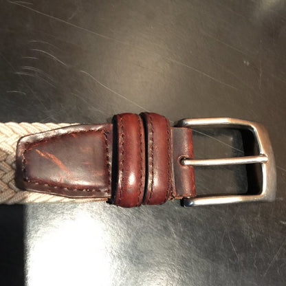 Vintage Stretchy Tan Brown Top Grain Leather Belt & Buckle Mens Size 36