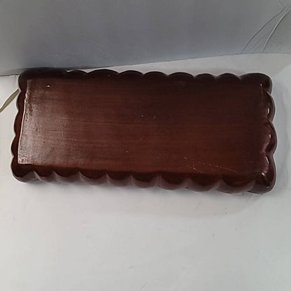 Vintage Solid Hardwood 3 Section Serving Tray Rectangular 14-3/4" Carved Walnut