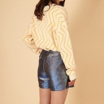 FRNCH Paris NWT Cozy Vertical Zig Zag White Yellow Sweater Size Medium/Large