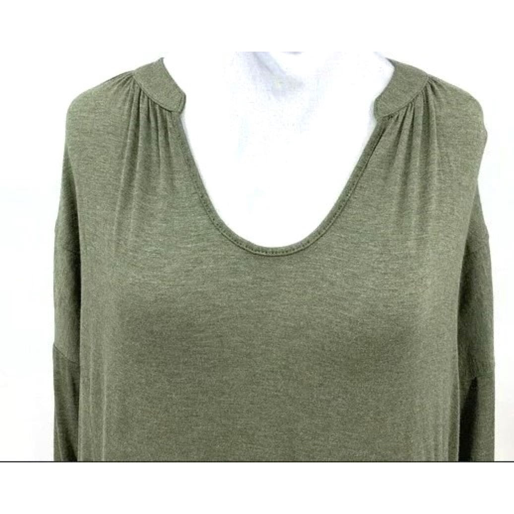 H by Bordeaux Drawstring Waist 3/4 Sleeve Top Sz Medium in Green Heather NWT