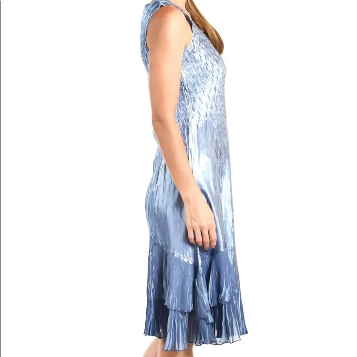 Komarov Charmeuse & Chiffon Cocktail Dress Medium Crinkle Sleeveless Medium