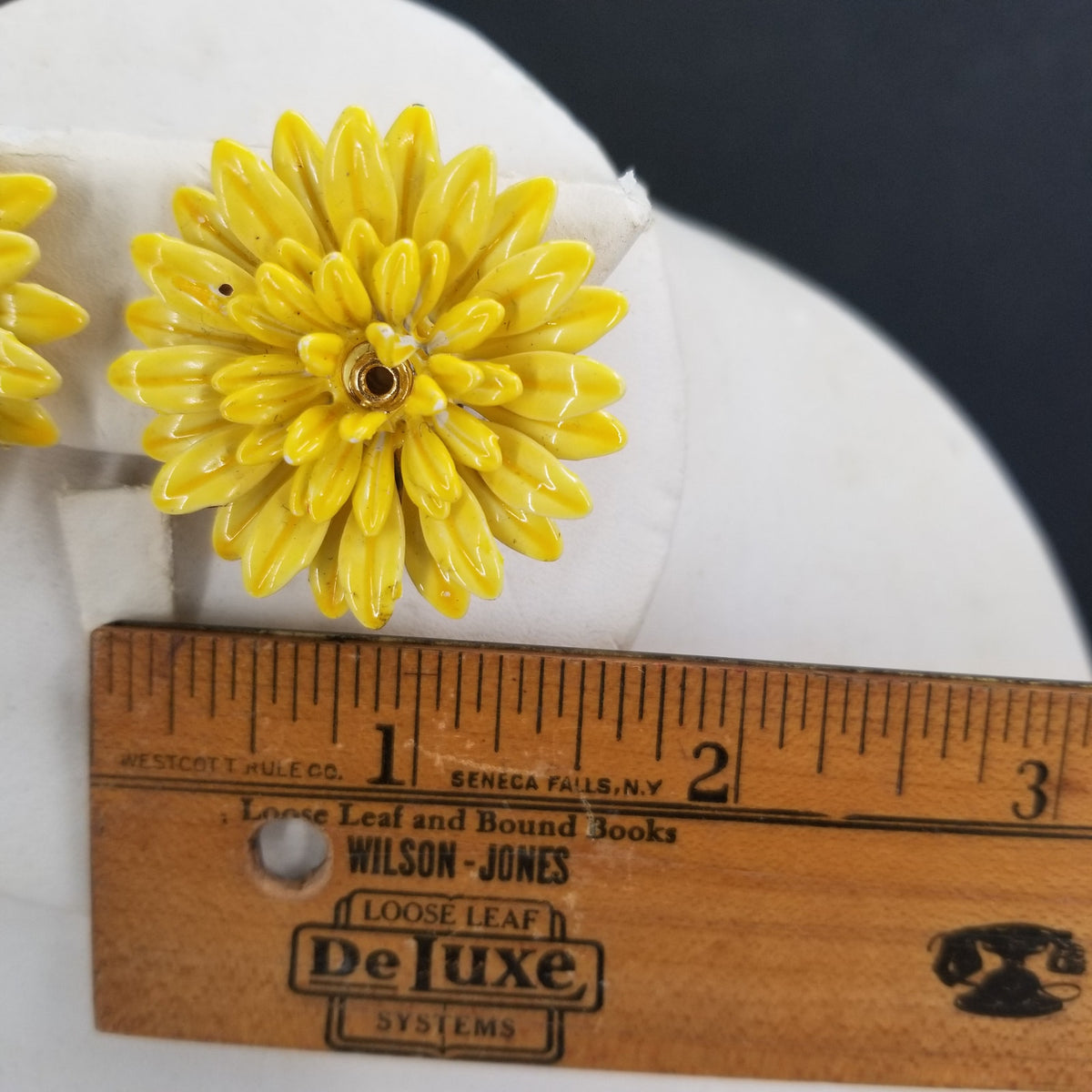 Vintage Yellow Flower Metal Clip On Earrings Costume Jewelry Spring